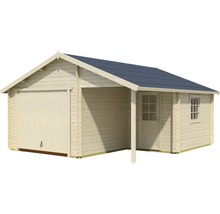 Holzgarage mit Anbau, Tür und Fenster