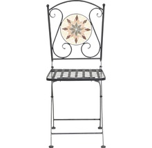 Klappstuhl aus Metall mit Mosaikmuster auf der Rückenlehne