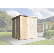 Holzgartenhaus mit Türen im Außenbereich