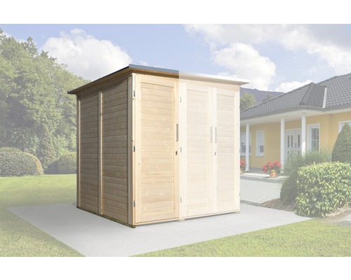 Anbauschrank SaveBike für weka Garten Q 224x71 cm natur Holzgartenhaus mit Türen im Außenbereich