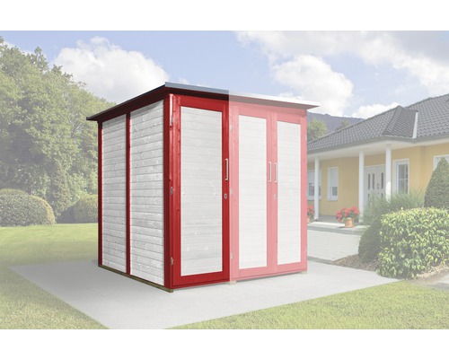 Anbauschrank SaveBike für weka Garten Q 224x71 cm rot-weiß Gartenschrank aus Holz mit Tür