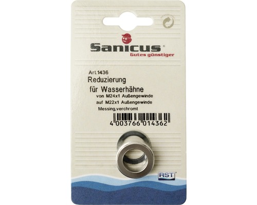 Sanicus Reduzierung für Wasserhähne von M24x1 Außengewinde auf M22x1 Außengewinde, Messing verchromt
