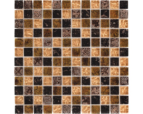 Glasmosaik mit Naturstein 78349 30,0x30,0 cm braun Mosaikfliese mit quadratischen Elementen