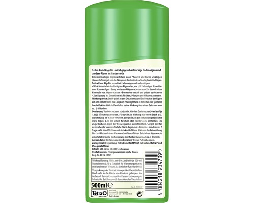 Tetra Pond Algofin gegen Fadenalgen und andere Algen im Gartenteich in einer 500-Milliliter-Flasche