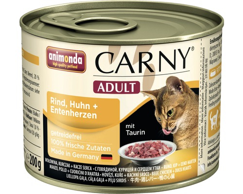 Katzenfutter nass ANIMONDA Carny Adult Rind, Huhn und Entenherzen 200 g