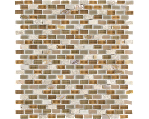 Glasmosaik mit Naturstein 5th Avenue 28,5x28,5 cm braun Mosaikfliese mit rechteckigen Stücken aus Glas und Stein