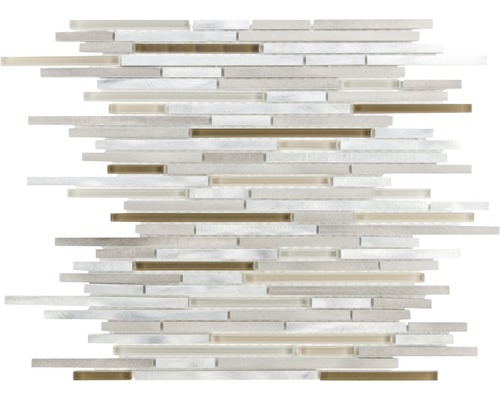 Glasmosaik mit Aluminium 30,0x30,0 cm braun beige Mosaikfliese mit linearem Design aus Glas und Stein