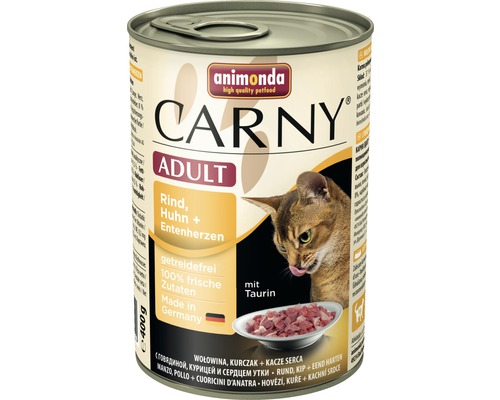 Katzenfutter nass ANIMONDA Carny Adult Rind, Huhn und Entenherzen 400 g