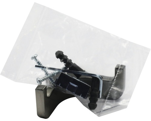 Befestigungsmaterialien und Halterung in transparenter Verpackung