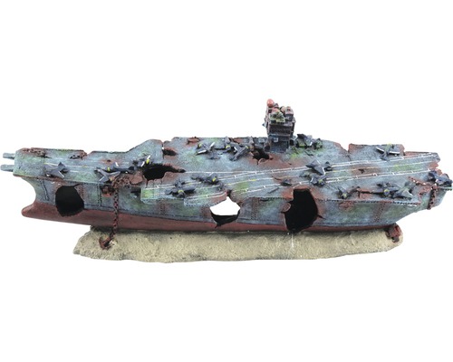 Dekoration für Aquarien: Flugzeugträger-Wrack mit Flugzeugen als Aquarium-Deko