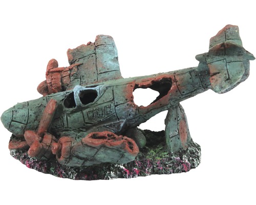 Aquariumdekoration aquatlantis Flugzeug S 17x12,5x11 cm Flugzeugwrack als Aquariumdekoration