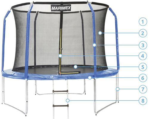 Trampolin mit Sicherheitsnetz und Leiter