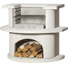 Gemauerter Gartengrillkamin mit Ablage und Holzlager