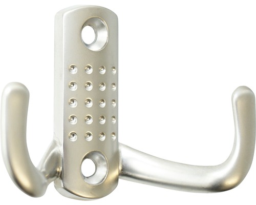 Mantelhaken Zamac matt vernickelt 47x70x25 mm silber mit Oberflächenbearbeitung Doppelhaken aus Metall zur Wandmontage