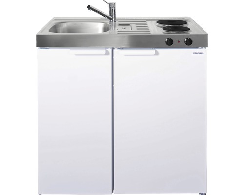 Miniküche Stengel Kitchenline MK90 90x60 cm Becken links weiß glänzend mit Kochfeld