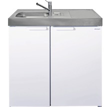 Kompakte Küchenzeile mit Spüle, Wasserhahn und Unterschrank mit zwei Türen