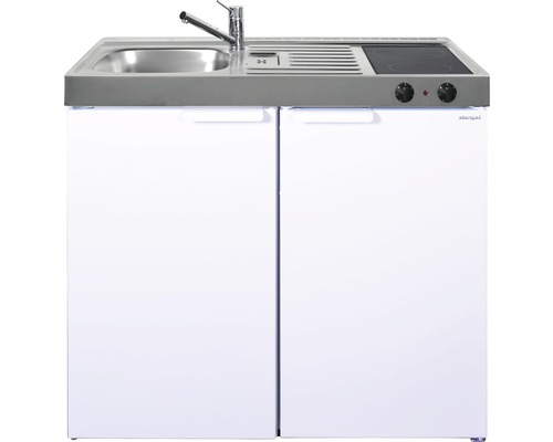 Miniküche Stengel Kitchenline MK100 100x60 cm Becken links weiß glänzend mit Glaskeramikkochfeld