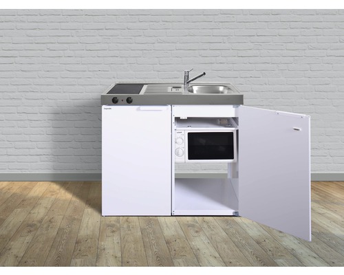 Miniküche Stengel Kitchenline MKM100 100x60 cm Becken rechts weiß glänzend mit Glaskeramikkochfeld