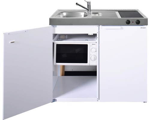 Miniküche Stengel Kitchenline MKM100 100x60 cm Becken links weiß glänzend mit Glaskeramikkochfeld
