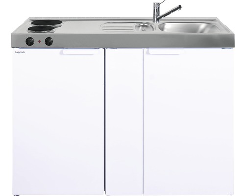 Miniküche Stengel Kitchenline MK120 120x60 cm Becken rechts weiß glänzend mit Kochfeld