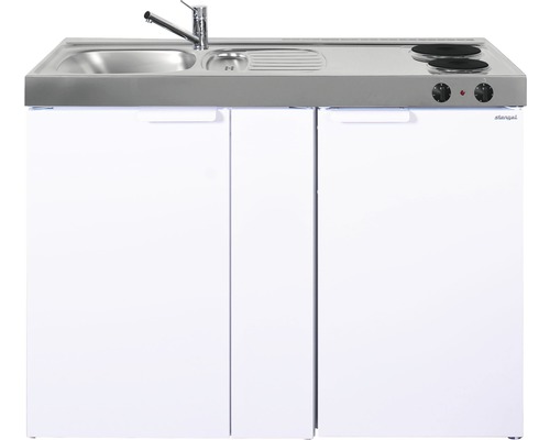 Miniküche Stengel Kitchenline MK120 120x60 cm Becken links weiß glänzend mit Kochfeld