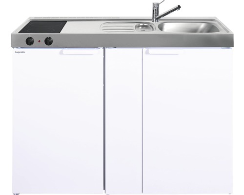 Miniküche Stengel Kitchenline MK120 120x60 cm Becken rechts weiß glänzend mit Glaskeramikkochfeld