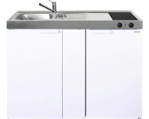 Miniküche Stengel Kitchenline MK120 120x60 cm Becken links weiß glänzend mit Glaskeramikkochfeld