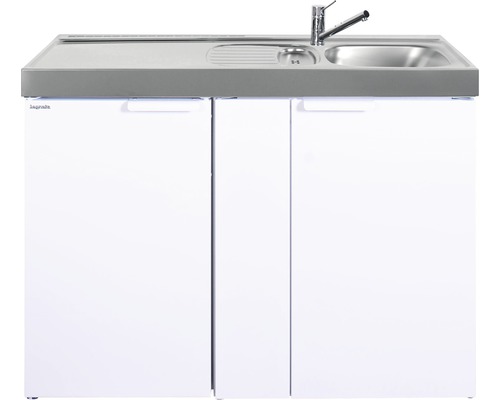 Miniküche Stengel Kitchenline MK120 120x60 cm Becken rechts weiß glänzend Waschbeckenunterschrank mit Spüle und Armatur