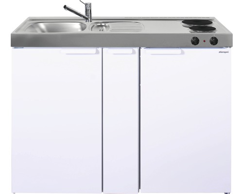 Miniküche Stengel Kitchenline MK120A 120x60 cm Becken links weiß glänzend mit Kochfeld