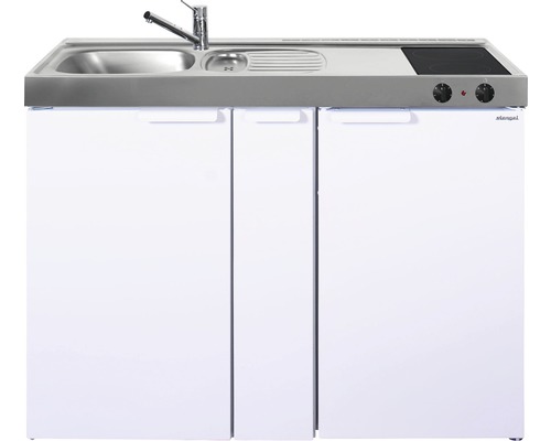 Miniküche Stengel Kitchenline MK120A 120x60 cm Becken links weiß glänzend mit Galskeramikkochfeld