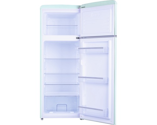 Geöffneter Retro-Kühlschrank mit Fächern