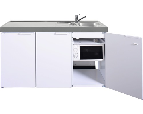 Kompakte Küchenzeile mit Spüle, Mikrowelle und Stauraum