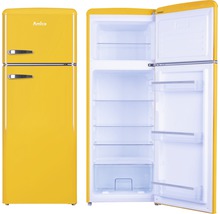 Amica Kühlschrank im Retrodesign, Ansicht von außen und mit geöffneter Tür