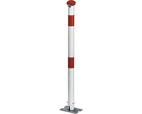 Absperrpfosten Grünenthal Stahl 60 x 1000 x 160 mm zum Anschrauben, 1 m weiß Absperrpfosten mit rot-weißen Streifen und Bodenplatte