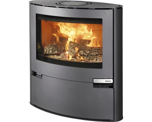 Kaminofen Aduro 15 Stahl schwarz 6,5 kW mit Holzfach Holzofen mit brennendem Holz