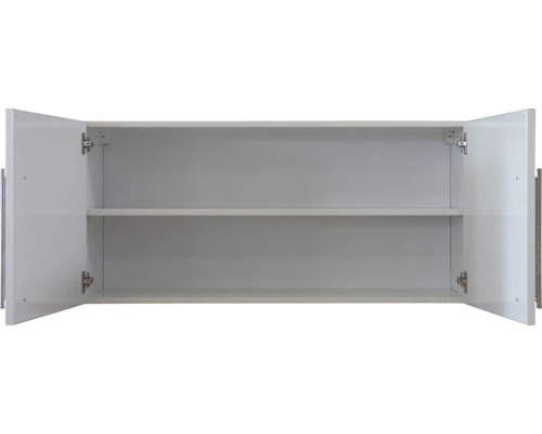 Hängeschrank Stengel weiß glänzend 120x56x34 cm mit Stangengriff und Drehtür Offener Wandschrank mit zwei Regalböden