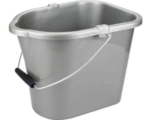 Grauer Eimer mit Metalleimerbügel und schwarzem Griff