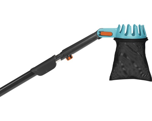 Gartengerät zum Aufsammeln von Obst mit Teleskopstiel und Fangnetz