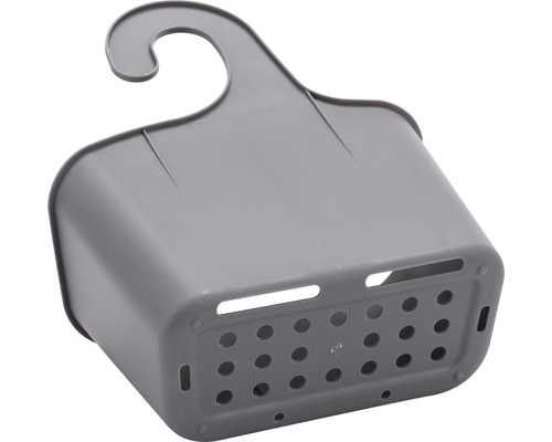 Grauer Spülbecken-Organizer aus Kunststoff mit Haken