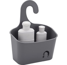 Grauer Duschkorb mit zwei Shampooflaschen