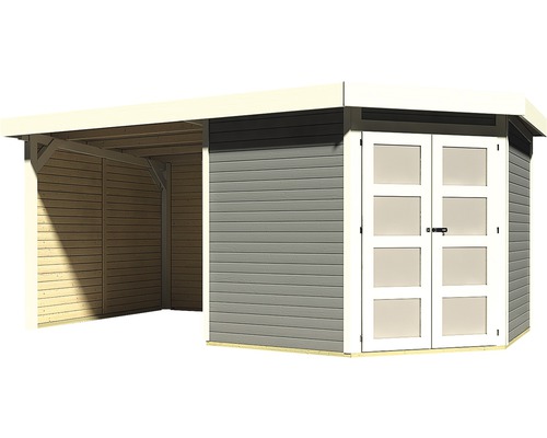 Holzgartenhaus mit Doppeltür und Unterstand