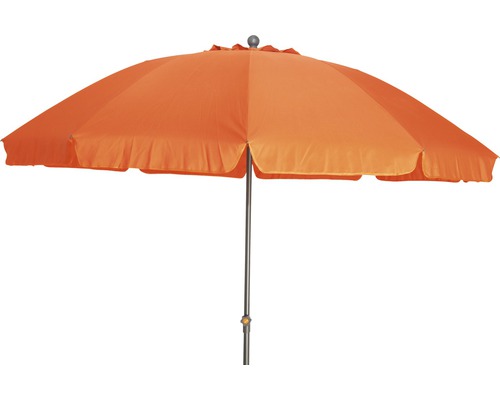 Oranger Sonnenschirm mit Metallständer für den Außenbereich