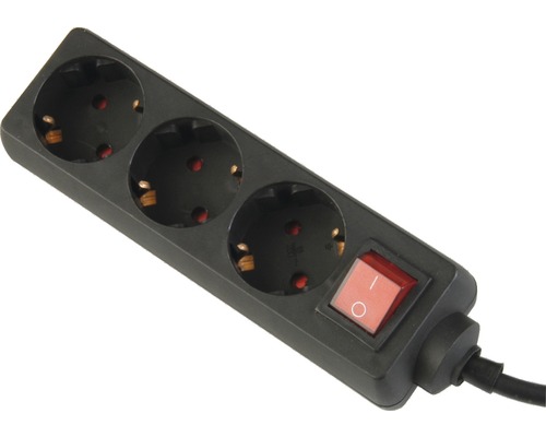Steckdosenleiste 3-fach, mit Schalter, 3G1,5, schwarz, 1,5 m