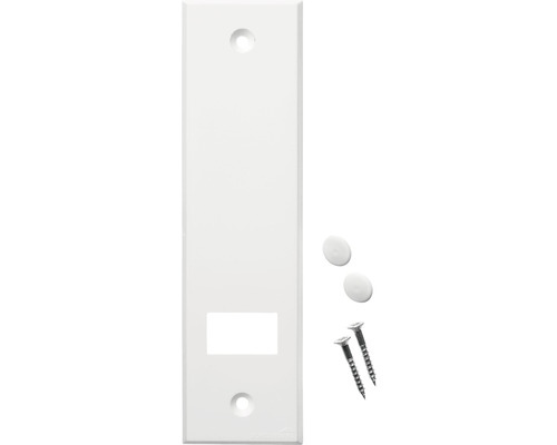 Weiße Klingelplatte mit Schrauben zur Befestigung