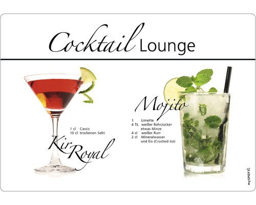 Küchenrückwand mySpotti pop Cocktail Lou. 590x410x2 mm Cocktail Lounge mit Kir Royal und Mojito Getränken
