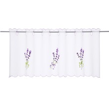 Gardine mit Lavendelstickerei und gewelltem Rand
