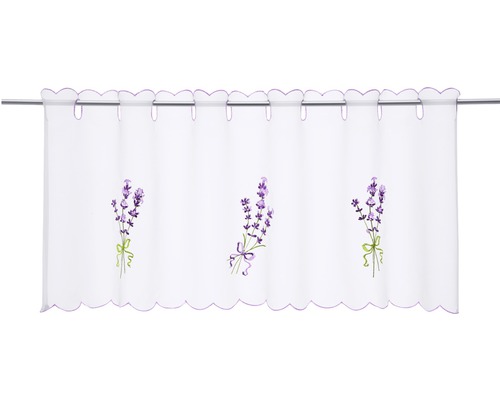 Gardine mit Lavendelstickerei und gewelltem Rand