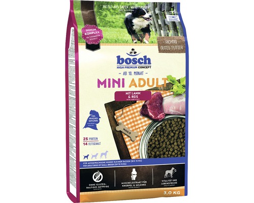 Hundefutter trocken Bosch Mini Adult Lamm & Reis 3 kg Bosch Mini Adult Hundefutter mit Lamm und Reis, 3 Kilogramm