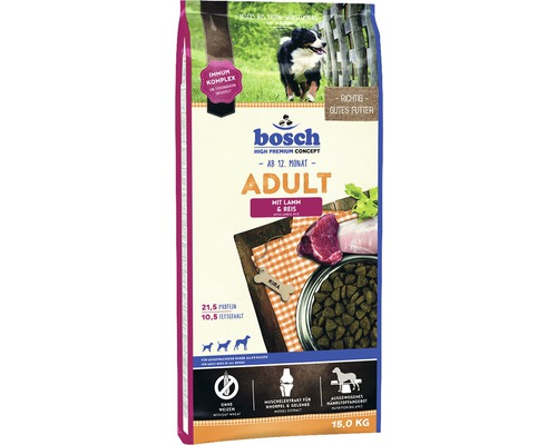 Hundefutter trocken Bosch Adult Lamm und Reis 15 kg Verpackung Bosch Adult Hundetrockenfutter mit Lamm und Reis
