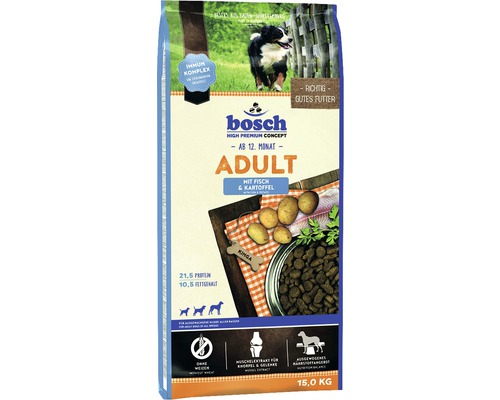 Hundefutter trocken Bosch Adult Fisch & Kartoffeln 15 kg Bosch Adult Hundetrockenfutter mit Fisch und Kartoffel, geeignet ab dem zwölften Monat